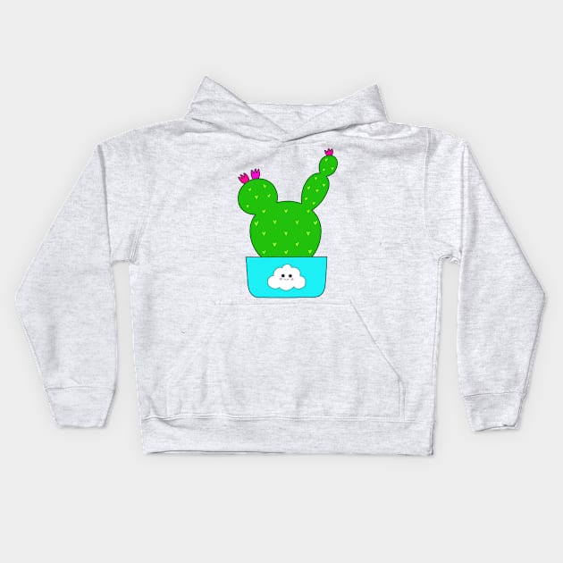 Cute Cactus Design #132: Cute Cactus With Flowers In Cloud 9 Pot Kids Hoodie by DreamCactus